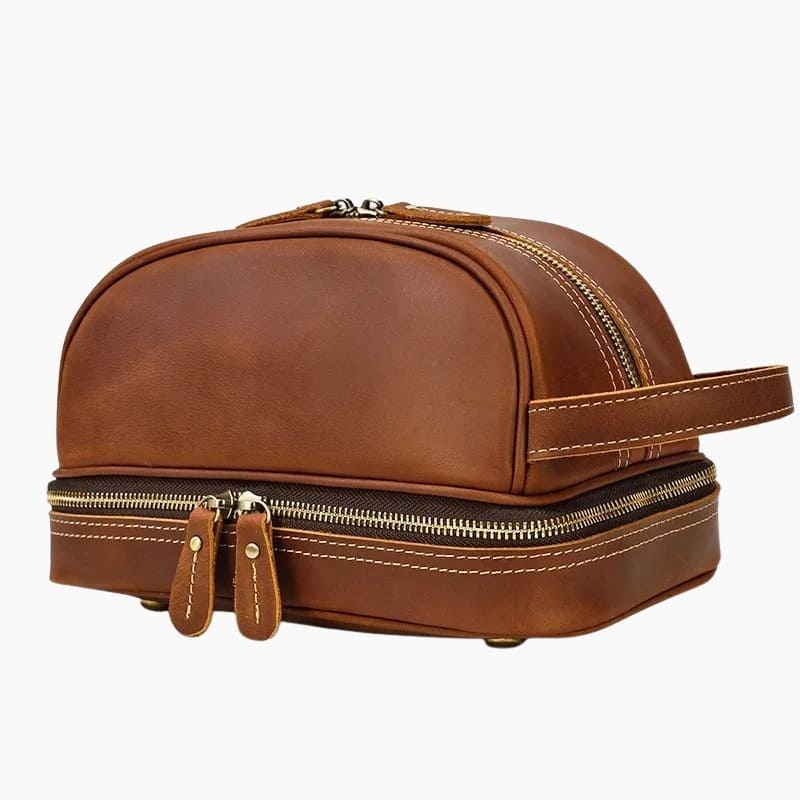 Trousse de toilette cuir homme luxe marron - À vos trousses