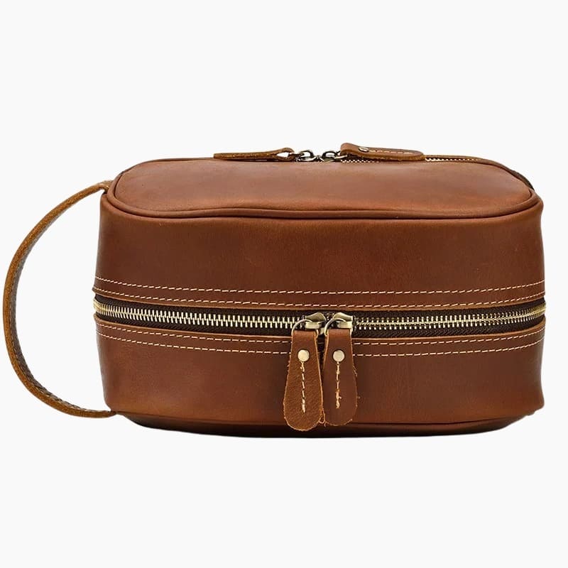 Trousse de toilette cuir homme luxe marron - À vos trousses