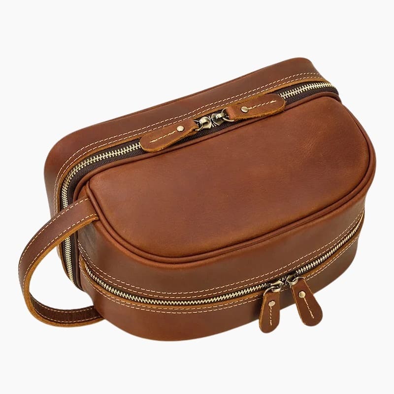 Trousse de toilette cuir homme luxe marron - À vos trousses