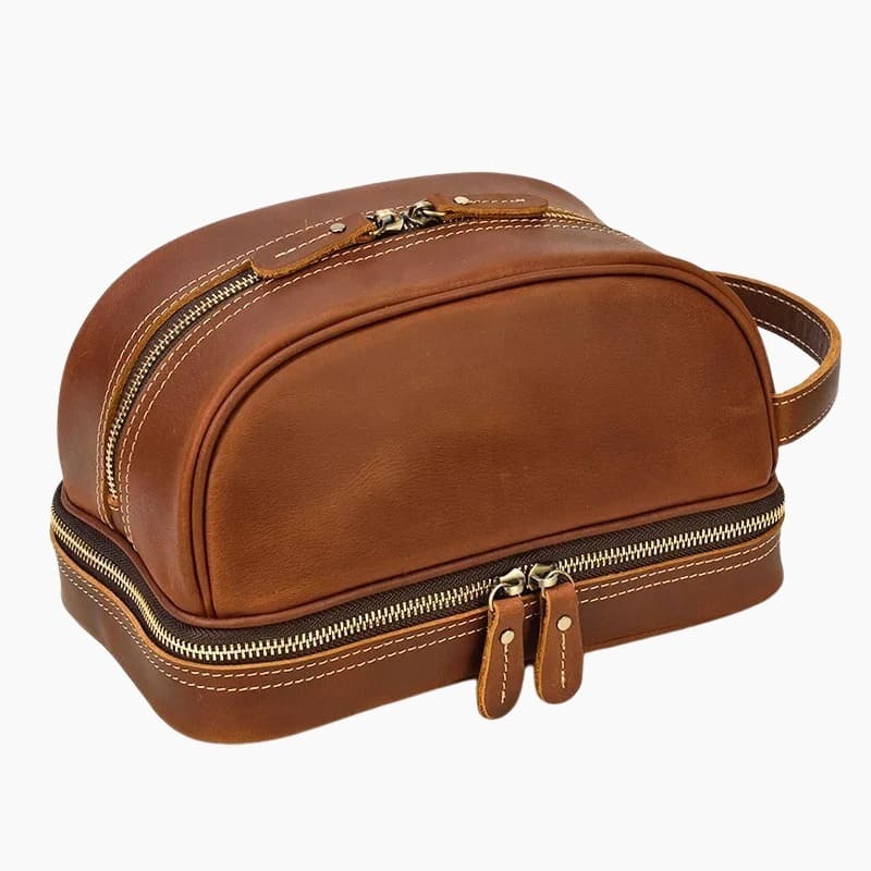 Trousse de toilette cuir homme luxe marron - À vos trousses