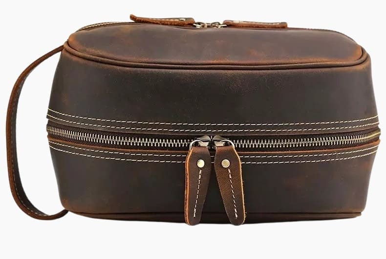 Trousse de toilette cuir homme luxe marron foncé - À vos trousses