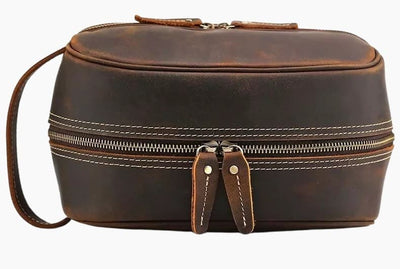 Trousse de toilette cuir homme luxe marron foncé - À vos trousses