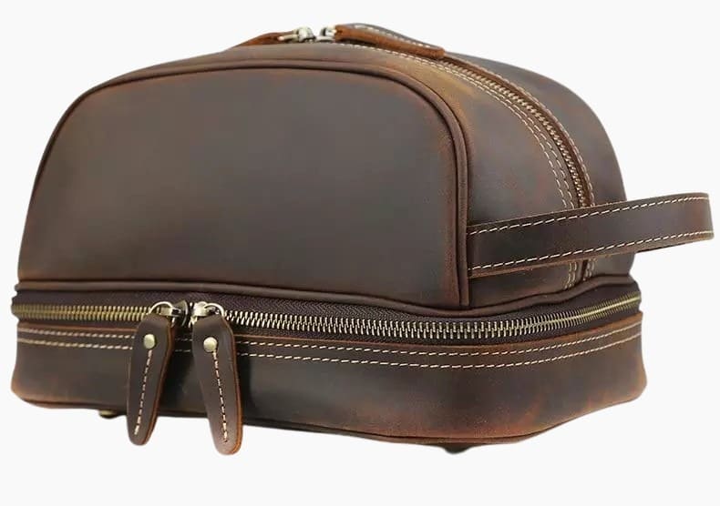 Trousse de toilette cuir homme luxe marron foncé - À vos trousses