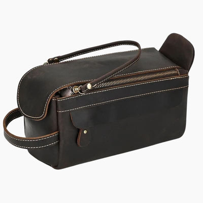 Trousse de toilette cuir marron foncé